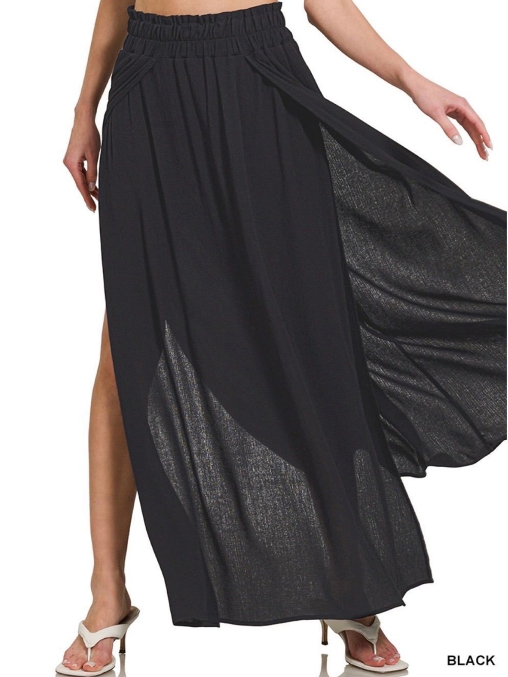 NWOT Zenana Woven Crinkle Gauze Maxi Skirt Size L